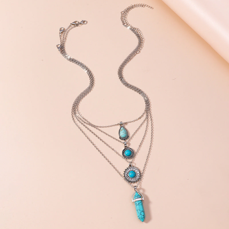 Wholesale Vintage Ethnic Style Water Drop Turquoise Necklace Set